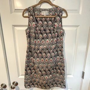 Annelore 60s / 70s Inspired Mod Peacock Feather Print Shift Dress Size 6